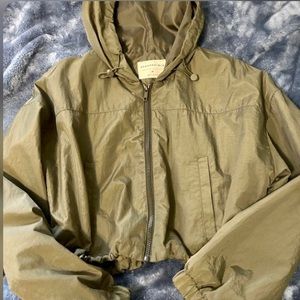 Aeropostale brand, olive green, cropped,zip front, hooded windbreaker-size M